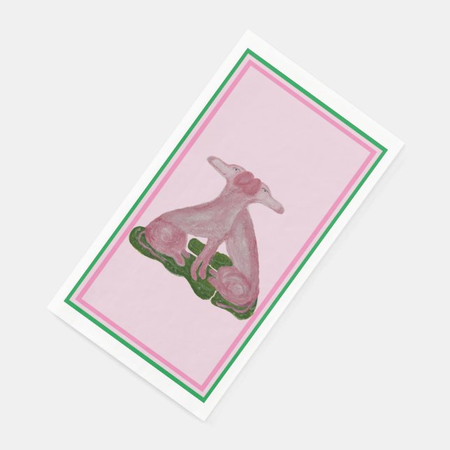 Green Pink Staffordshire Dogs Paper Guest Towels Napkin (Corner)