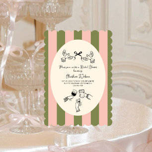 Green Pink Striped Cute illustrated Bridal Shower Invitation