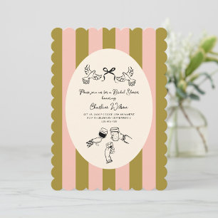 Green Pink Striped Cute illustrated Bridal Shower Invitation