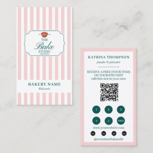 Green Pink Stripes Bakery Logo Loyalty Punch Business Card