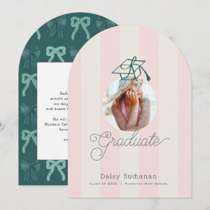 Green Pink Stripes Photo Graduation Announcement