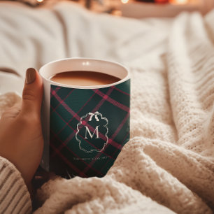 Green & Pink Tartan   Custom Monogram 2 Photo Coffee Mug