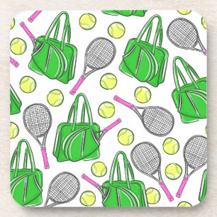 Green Pink Tennis Racquet Bag Balls Preppy Coaster