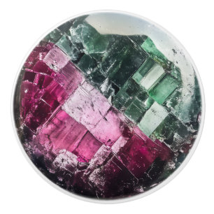 Green Pink Tourmaline Gem Pattern Ceramic Knob