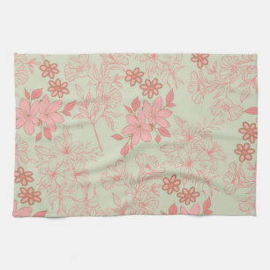 Green Pink Tropical Floral Botanical Spring Summer Tea Towel