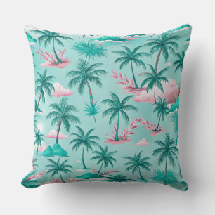 GREEN & PINK TROPICAL PALM TREES & PLANTS CUSHION