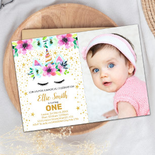 Green Pink Unicorn Invitations with photo