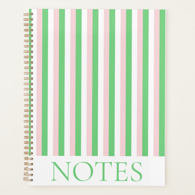 Green & Pink Vertical Stripe Modern Minimalist  Planner (Front)