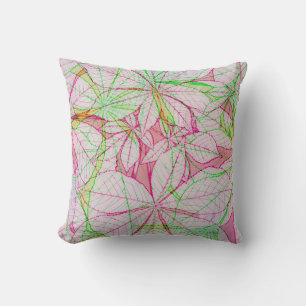 Green Pink Vintage Pattern Leaf Pillow