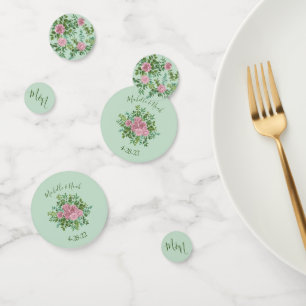 Green & Pink Vintage Wedding Floral Pastel Confetti