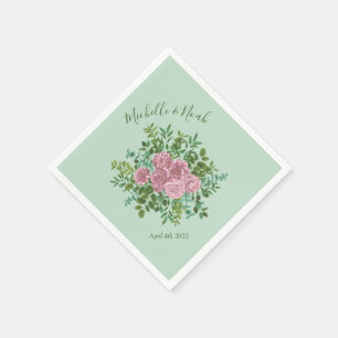 Green & Pink Vintage Wedding Floral Pastel Napkin