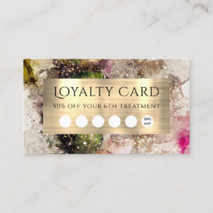 Green Pink Watercolor and Gold Foil Loyalty Card