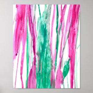 Green Pink Watercolor Art Minimalist Lines Cool Poster