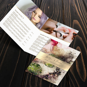 Green pink watercolor service menu brochure