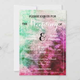 Green/Pink Watercolor - Wedding Invitation