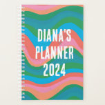 Green Pink Waves Stripes Colourful Bold CUSTOM Planner<br><div class="desc">Hello! I hope you like this original artwork design. Add your own text,  change the colours or fonts to personalise it. Check my shop for more designs. If you'd like something custom please let me know.</div>