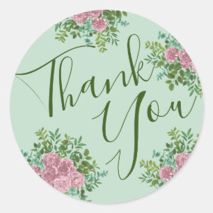 Green Pink Wedding Vintage Floral Classic Round Sticker