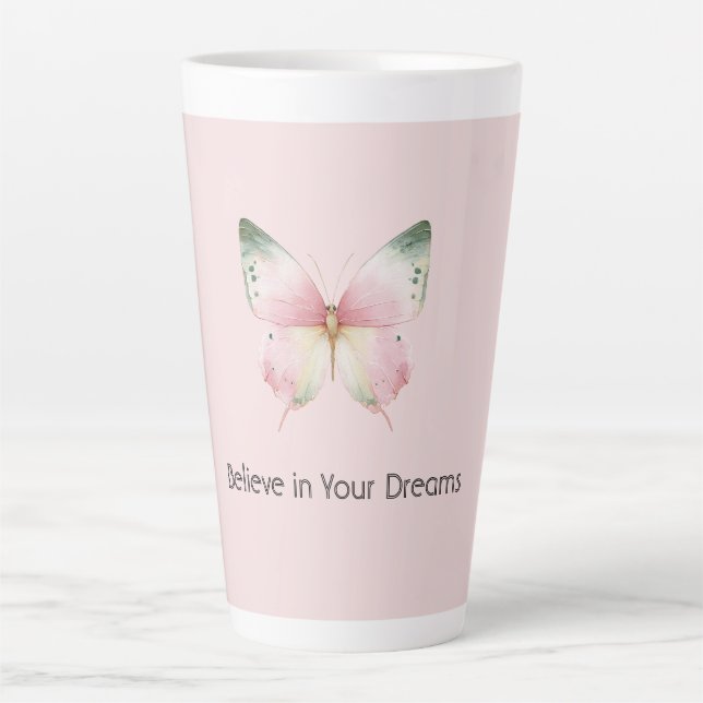 Green Pink White Mint Butterfly Latte Mug (Front)