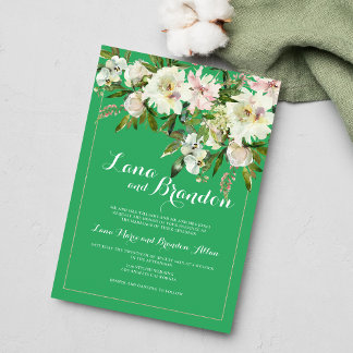 Green pink white orange floral country Wedding Invitation