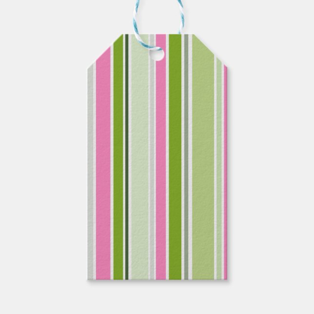 GREEN PINK WHITE STRIPES GIFT TAGS (Front)