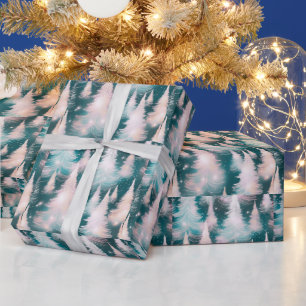 Green Pink White Trees Modern Christmas Wrapping Paper