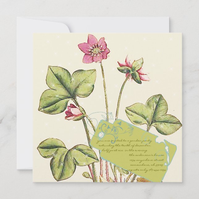 Green & Pink Wild Flower  Dinner Invitations (Front)
