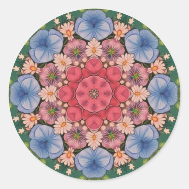~ Green Pink Yellow Blue Kaleidoscope 3D ~ Classic Round Sticker (Front)