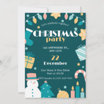 Green Pink Yellow Funny Christmas Party Invitation