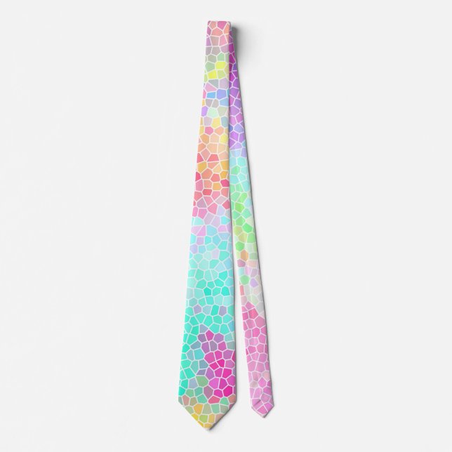 Green Pink Yellow Mosaic Pattern Tie (Front)