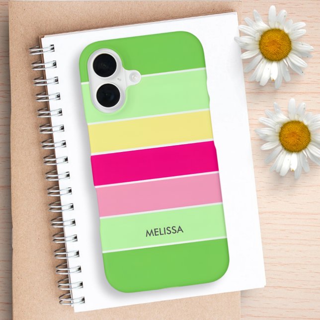 Green Pink & Yellow Stripes Monogram Phone Case (Creator Uploaded)
