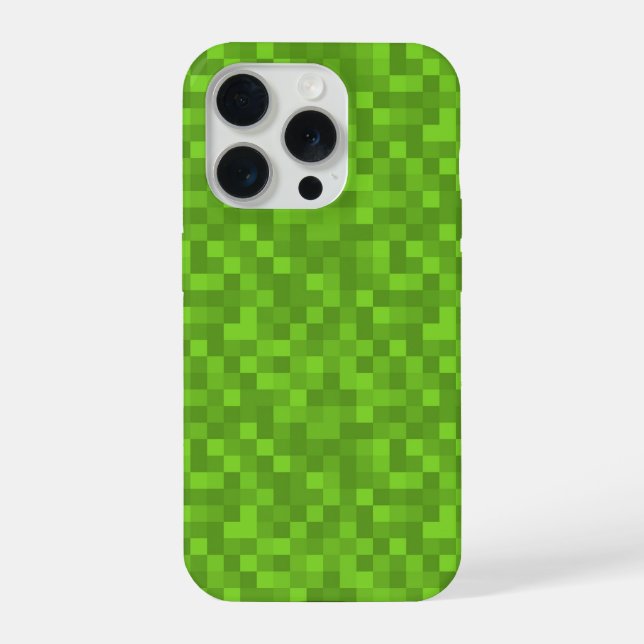 Green Pixel Pattern Retro 8-Bit Gaming iPhone Case (Back)