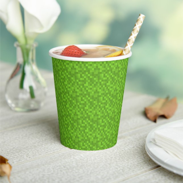 Green Pixel Pattern Retro 8-Bit Gaming Paper Cups (Insitu)