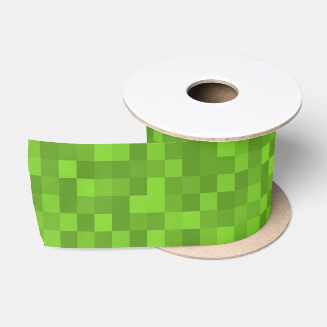 Green Pixel Pattern Retro 8-Bit Gaming Satin Ribbon (Spool)