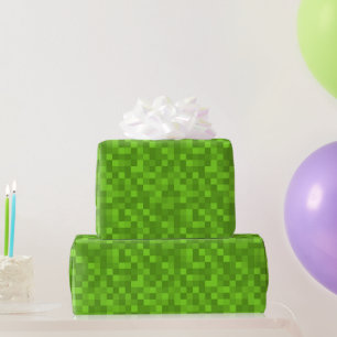 Green Pixel Pattern Retro 8-Bit Gaming Wrapping Paper