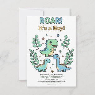 Green Pixelated Dinosaur Baby Shower party boy Invitation