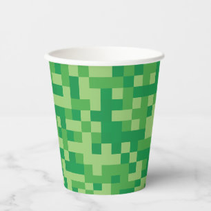 Green Pixelated Video Game Birthday Party Paper Cups