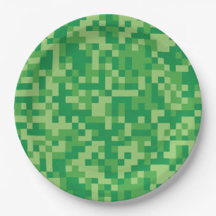 Green Pixelated Video Game Birthday Party Paper Plate