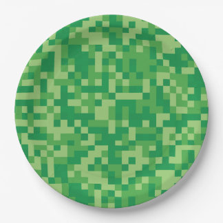 Green Pixelated Video Game Birthday Party Paper Plate