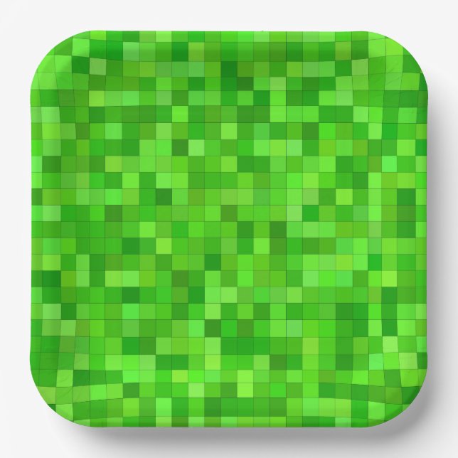 Green Pixels Paper Plates, Block Building Party Plate (Front)