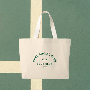Green PKBL Social Club Crest Pickleball Large Tote Bag