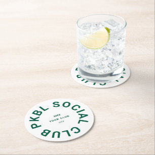 Green PKBL Social Club Crest Pickleball Round Paper Coaster