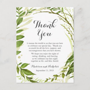 Green Place Setting Thank You Card Rustic Greenery