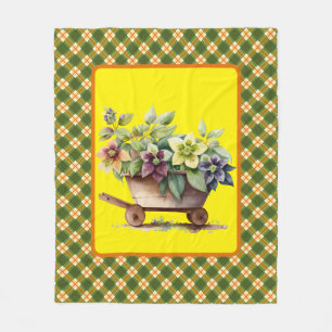 Green Plaid And Floral Fleece Blanket