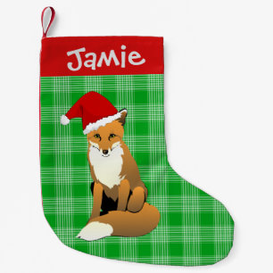Green Plaid and Fox Small Christmas Stocking