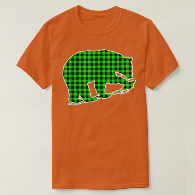 Green Plaid Bear  T-Shirt (Design Front)