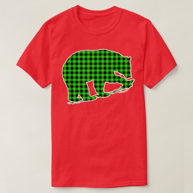 Green Plaid Bear  T-Shirt (Design Front)