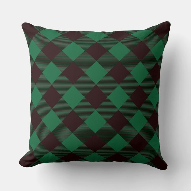  Green Plaid/ Black Plaid Chequered Pillow (Front)