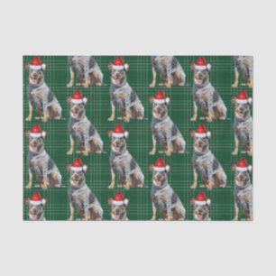 Green Plaid Blue Heeler Dog Christmas Holiday Tissue Paper