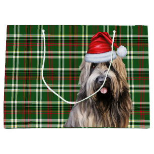 Green Plaid Briard Shepherd Dog Lover Holiday Large Gift Bag
