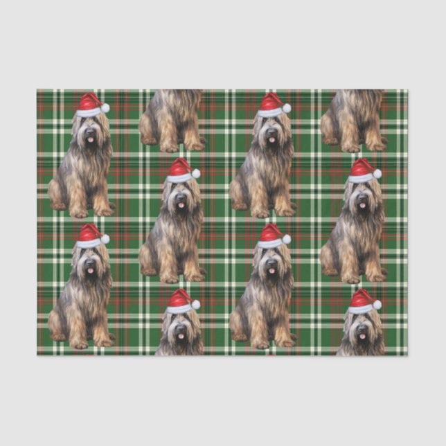 Green Plaid Briard Shepherd Dog Lover Holiday Tissue Paper (Front)